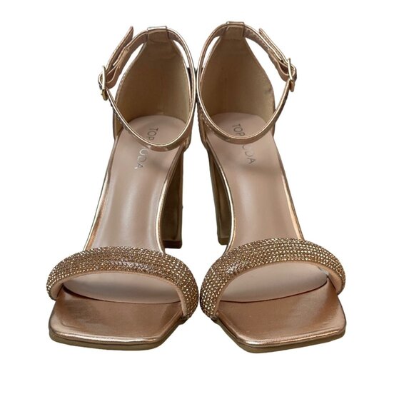 Top Moda Women's RoseGold Open Toe Chunky High Heels (3.5in) Sz 6.5 - Picture 3 of 9